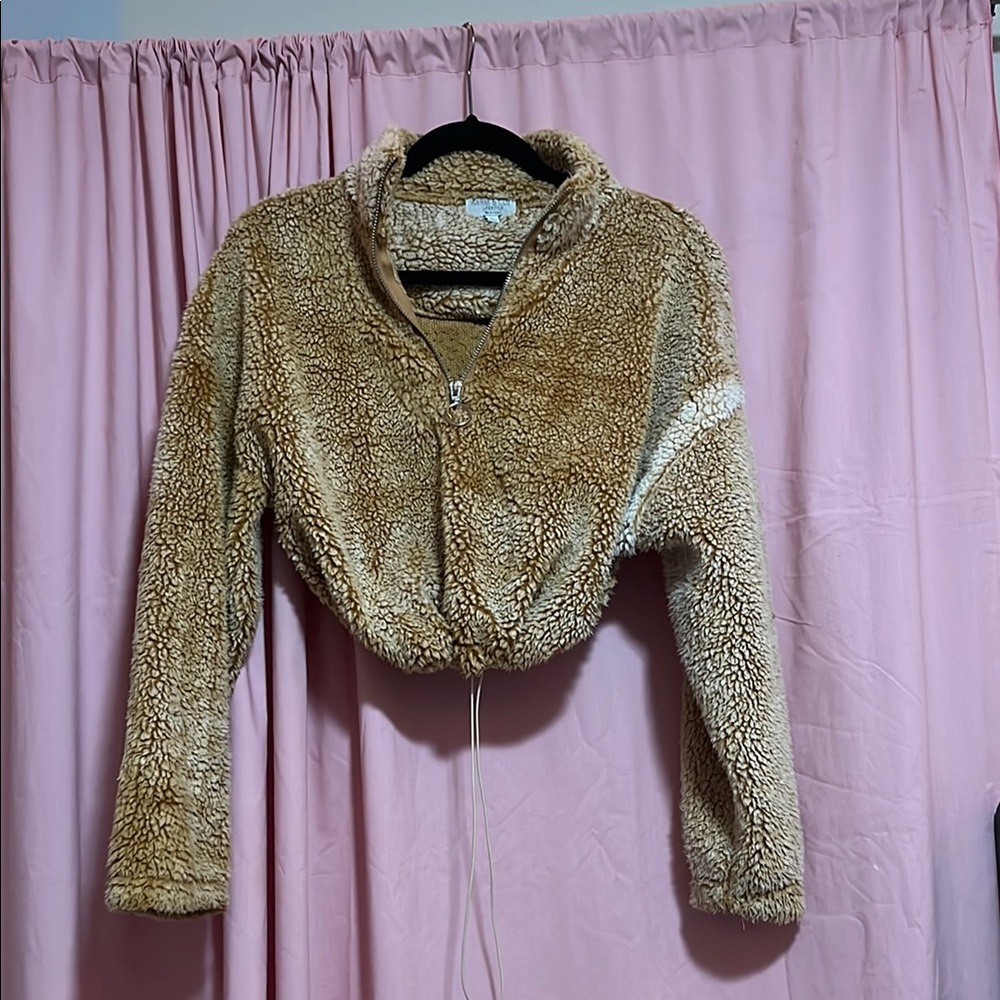 Wild Fable Brown Teddy Jacket Plush Cropped Design